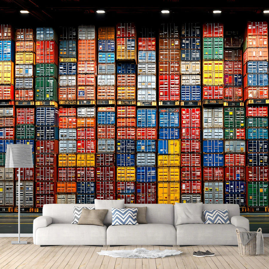 Industrial Shipping Container Grid Mural Wallpaper