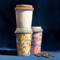 Floral Coffee Tumblers Mural Wallpaper — Artistic Beverage Illustration Mural Wallpaper - pure wallpaper artwork