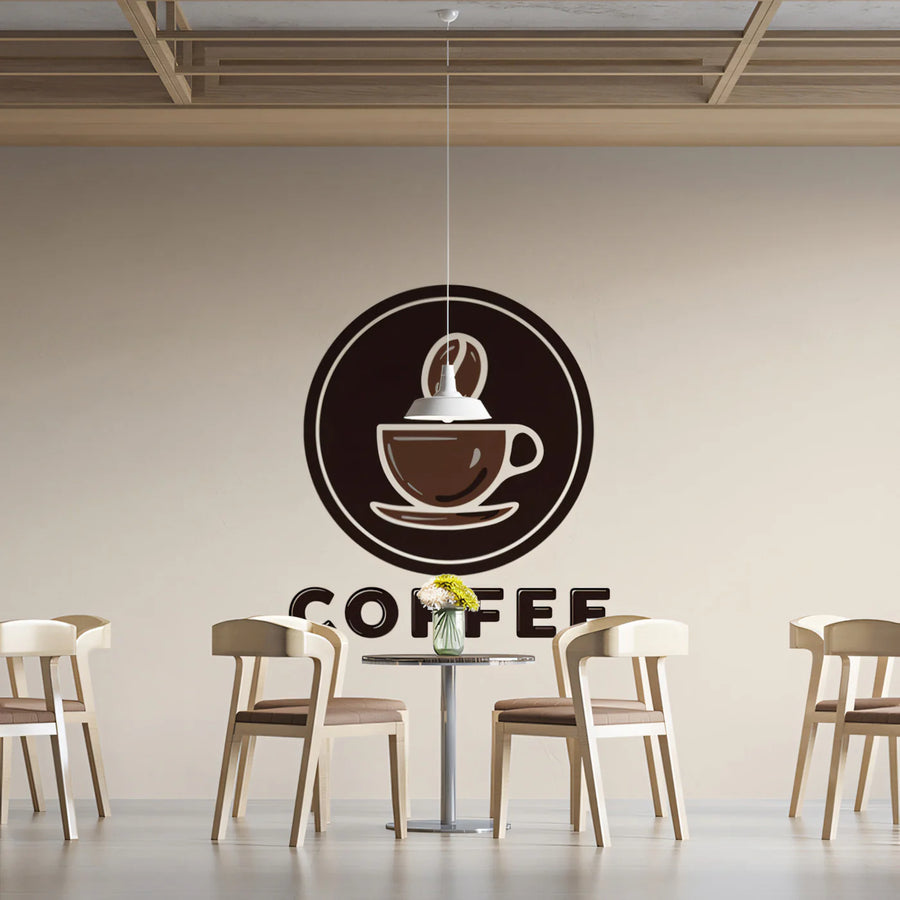 Minimalist Coffee Emblem Mural Wallpaper — Modern Beverage Icon Mural Wallpaper