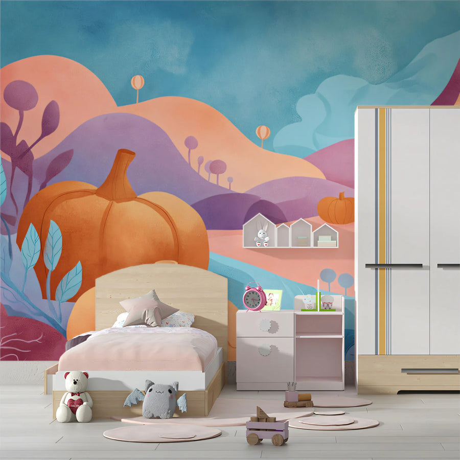 Fairytale Castle Landscape Mural Wallpaper — Whimsical Pastel Decor Mural Wallpaper