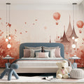 Floating Castle & Balloon Mural Wallpaper — Whimsical Fall Landscape Mural Wallpaper - pure wallpaper artwork