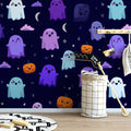 Floating Pastel Ghost Mural Wallpaper — Whimsical Night Sky Pattern Mural Wallpaper - pure wallpaper artwork