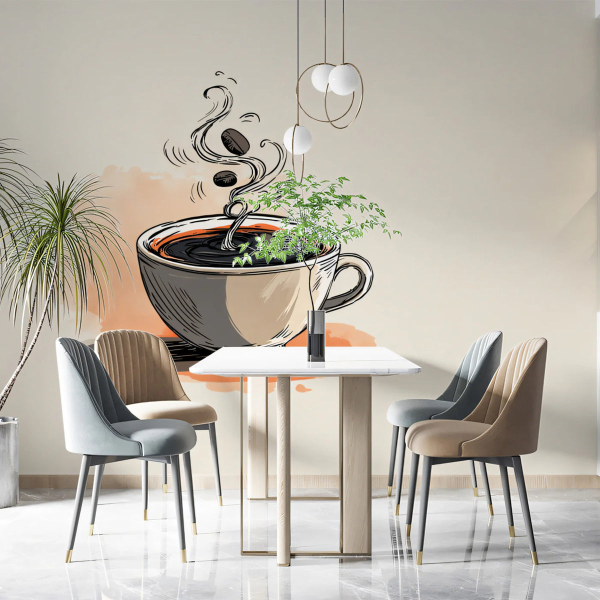 Steaming Morning Brew Mural Wallpaper — Sketch Illustration Art Mural Wallpaper - pure wallpaper artwork