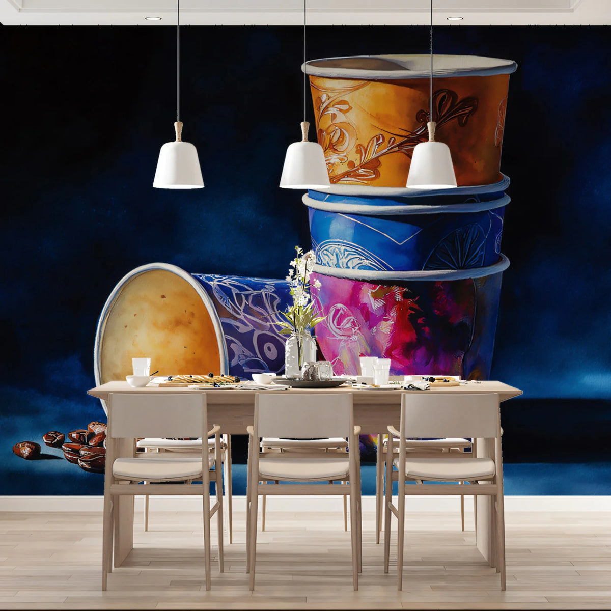 Stacked Coffee Cup Mural Wallpaper — Artistic Cafe Wall Decor Mural Wallpaper - pure wallpaper artwork