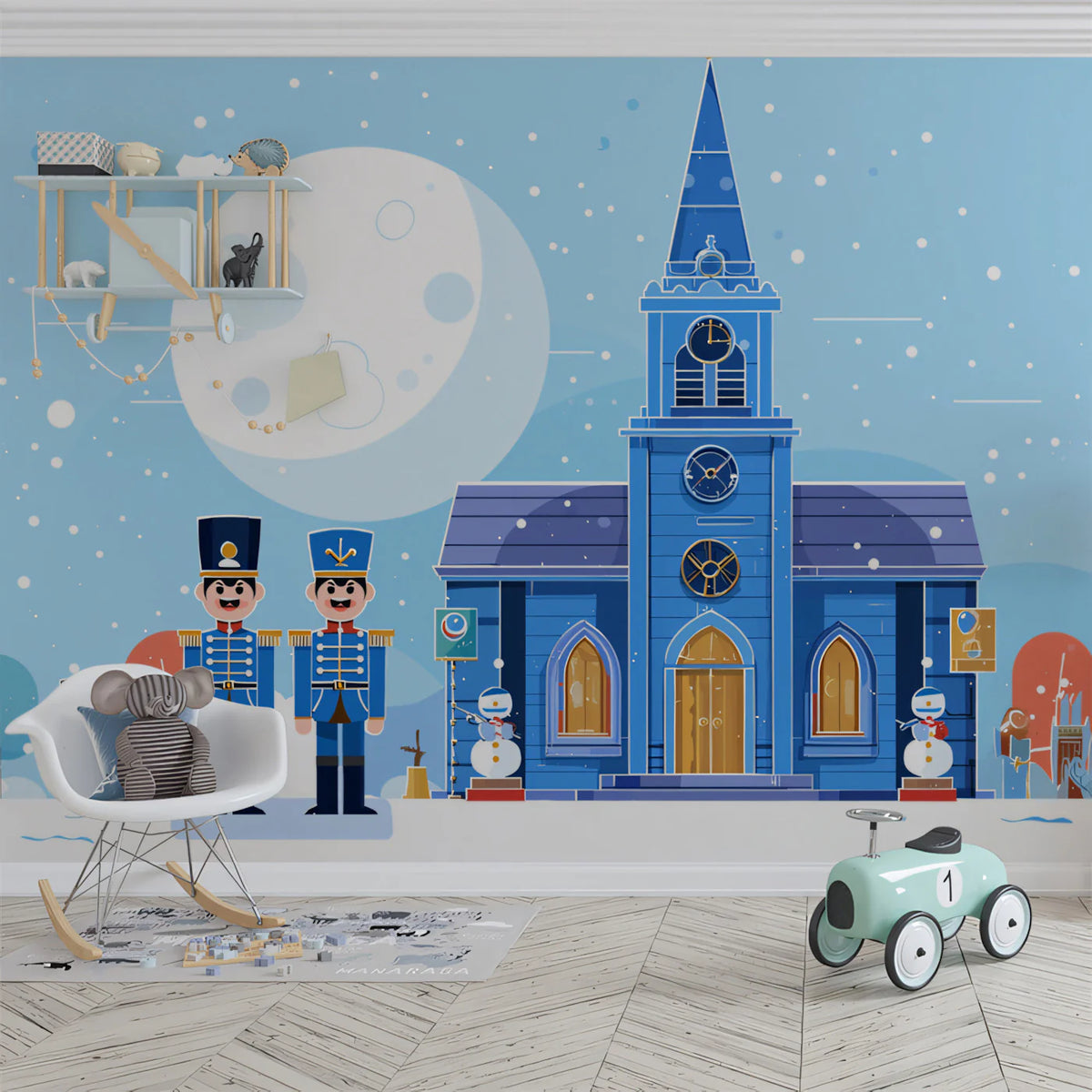 Moonlit Village Nutcracker Mural Wallpaper — Festive Winter Scene Mural Wallpaper - pure wallpaper artwork
