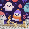 Cozy Autumn Ghost Pattern Mural Wallpaper — Whimsical Fall Decor Mural Wallpaper - pure wallpaper artwork
