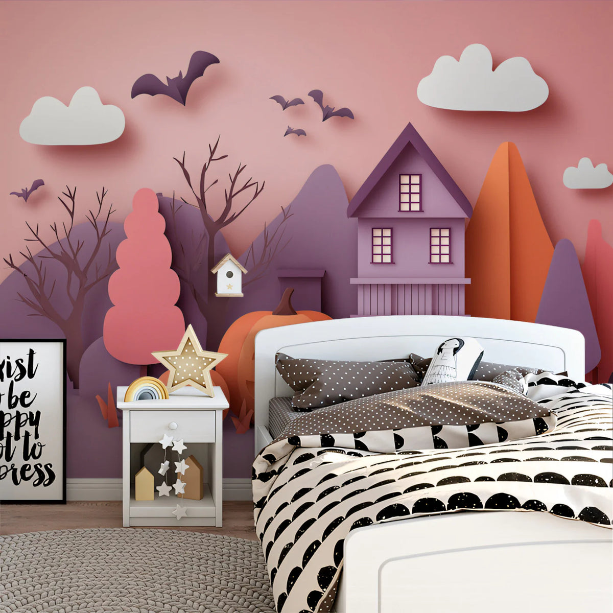 Whimsical Paper Cut Halloween House Mural Wallpaper - pure wallpaper artwork