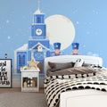 Winter Village Church Mural Wallpaper — Whimsical Holiday Scene Mural Wallpaper - pure wallpaper artwork