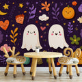 Friendly Ghost and Pumpkin Mural Wallpaper — Whimsical Autumn Decor Mural Wallpaper - pure wallpaper artwork