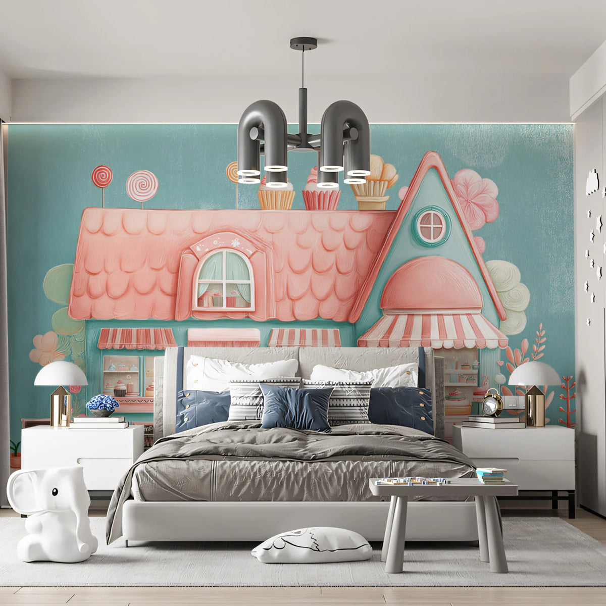 Pastel Sweet Shop Mural Wallpaper — Whimsical Confectionery Scene Mural Wallpaper - pure wallpaper artwork