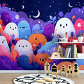 Halloween Night Ghosts and Pumpkins Mural Wallpaper — Whimsical Decor Mural Wallpaper - pure wallpaper artwork