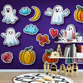 Playful Halloween Sticker Mural Wallpaper in Vibrant Purple Mural Wallpaper - pure wallpaper artwork