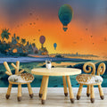 Tropical Island Horizon Mural Wallpaper — Illustrated Sunset Scenery Mural Wallpaper - pure wallpaper artwork