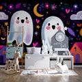 Whimsical Ghost and Pumpkin Mural Wallpaper — Playful Night Dream Mural Wallpaper - pure wallpaper artwork