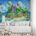 Island Castle and Marine Life Mural Wallpaper — Whimsical Storybook Art Mural Wallpaper - pure wallpaper artwork