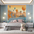 Coastal Castle & Hot Air Balloon Mural Wallpaper — Mediterranean Dream Mural Wallpaper - pure wallpaper artwork