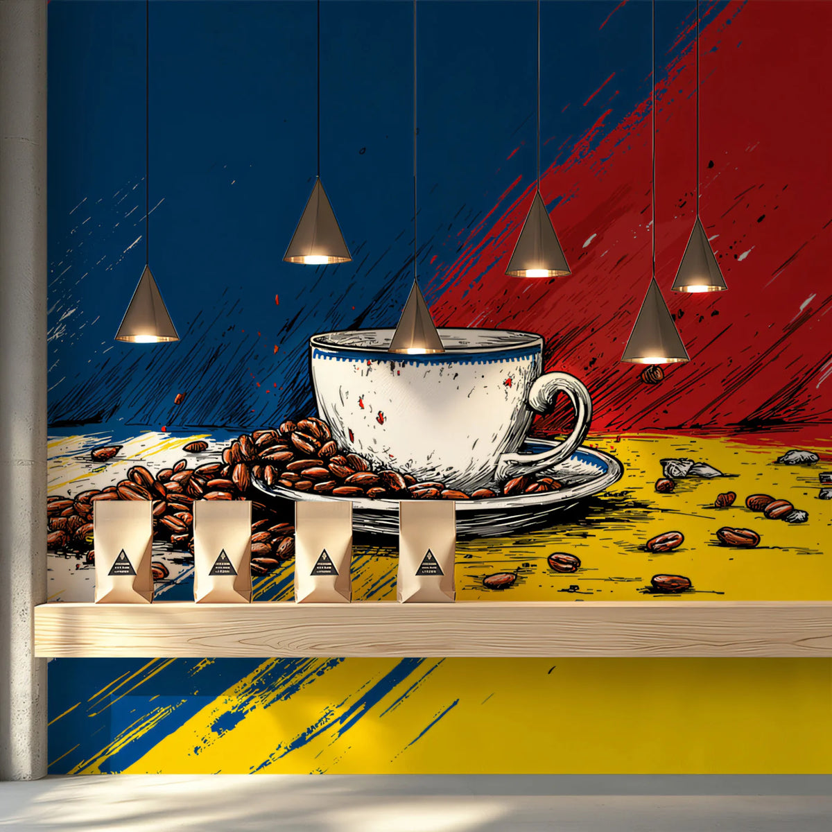 Abstract Coffee Bean Mural Wallpaper — Vibrant Brushstroke Art Mural Wallpaper - pure wallpaper artwork