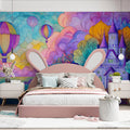 Fantasy Castle & Hot Air Balloon Mural Wallpaper — Dreamy Coastal Art Mural Wallpaper - pure wallpaper artwork
