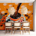 Coffee Pour Pop Art Mural Wallpaper — Vibrant Orange & Blue Coffee Mural Wallpaper - pure wallpaper artwork