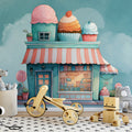 Whimsical Cupcake Shop Mural Wallpaper — Pastel Boutique Scene Mural Wallpaper - pure wallpaper artwork