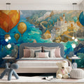 Stained Glass Coastal Castle Mural Wallpaper — Whimsical Fantasy Mural Wallpaper - pure wallpaper artwork