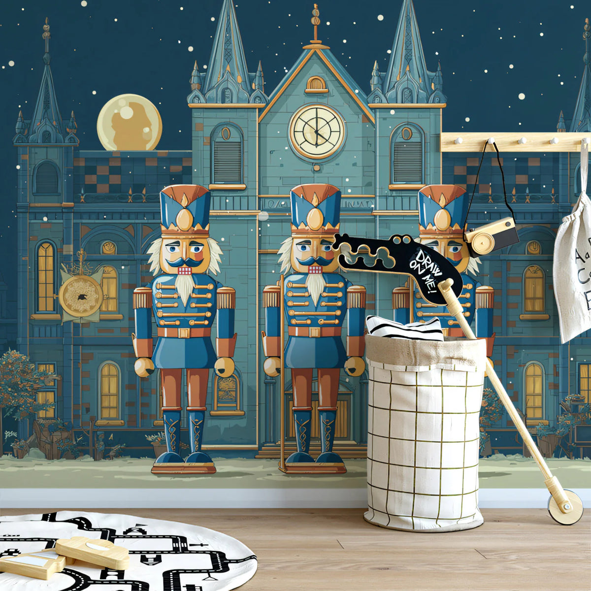 Nutcracker Town Square Mural Wallpaper — Festive Winter Night Scene Mural Wallpaper - pure wallpaper artwork