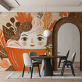 Autumn Coffee Girl Mural Wallpaper — Cozy Whimsical Illustration Mural Wallpaper - pure wallpaper artwork