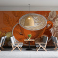 Autumn Harvest Latte Mural Wallpaper — Warm Seasonal Illustration Mural Wallpaper - pure wallpaper artwork