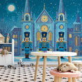 Winter Town Nutcracker Guard Mural Wallpaper — Holiday Night Scene Mural Wallpaper - pure wallpaper artwork