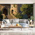 Medieval Stone Castle Mural Wallpaper — Sun-Drenched Archway Mural Wallpaper - pure wallpaper artwork