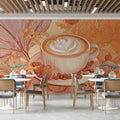 Autumn Latte & Seasonal Foliage Mural Wallpaper — Warm Sketch Art Mural Wallpaper - pure wallpaper artwork