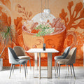 Autumnal Mug Face Mural Wallpaper — Whimsical Fall Illustration Mural Wallpaper - pure wallpaper artwork