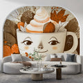 Autumn Whimsy Mug Mural Wallpaper — Warm Seasonal Illustration Mural Wallpaper - pure wallpaper artwork
