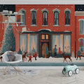 Snowy Village Street Mural Wallpaper — Festive Winter Town Scene Mural Wallpaper - pure wallpaper artwork
