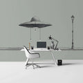 UFO Encounter Sketch Mural Wallpaper — Whimsical Minimalist Design Mural Wallpaper - pure wallpaper artwork
