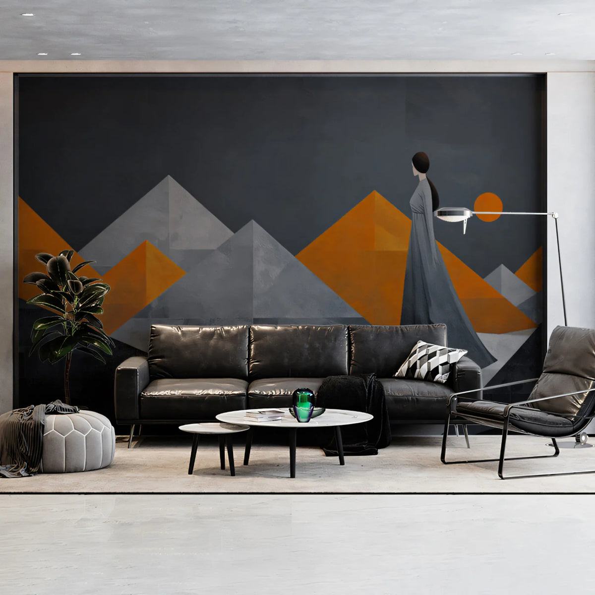 Minimalist Geometric Landscape Mural Wallpaper — Abstract Art Mural Wallpaper - pure wallpaper artwork