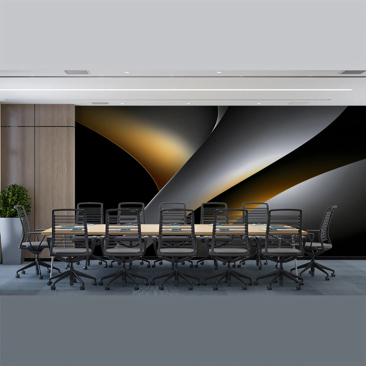 Abstract Liquid Gold and Charcoal Curves Mural Wallpaper - pure wallpaper artwork