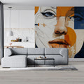 Abstract Portrait Geometric Mural Wallpaper in Navy and Ochre Mural Wallpaper - pure wallpaper artwork