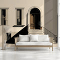 Minimalist Urban Street Scene Wallpaper Abstract Townhouse with Shadow Play Mural Wallpaper - pure wallpaper artwork