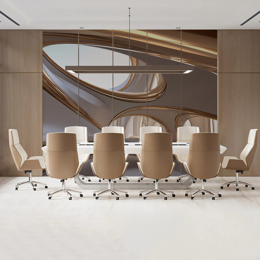Metallic Fluid Arches Mural Wallpaper — Futuristic Architectural Mural Wallpaper