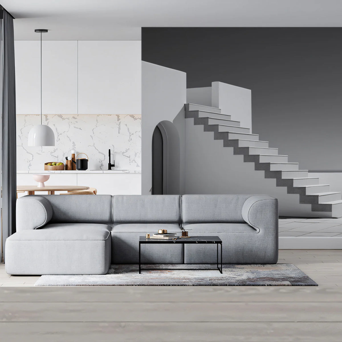 Minimalist Architectural Staircase Mural Wallpaper — Modern Mono Mural Wallpaper - pure wallpaper artwork