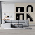 Minimalist Architectural Icons Mural Wallpaper — Graphic Black and Beige Mural Wallpaper - pure wallpaper artwork