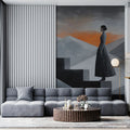 Abstract Mountain Ascent Mural Wallpaper — Minimalist Grey and Orange Mural Wallpaper - pure wallpaper artwork