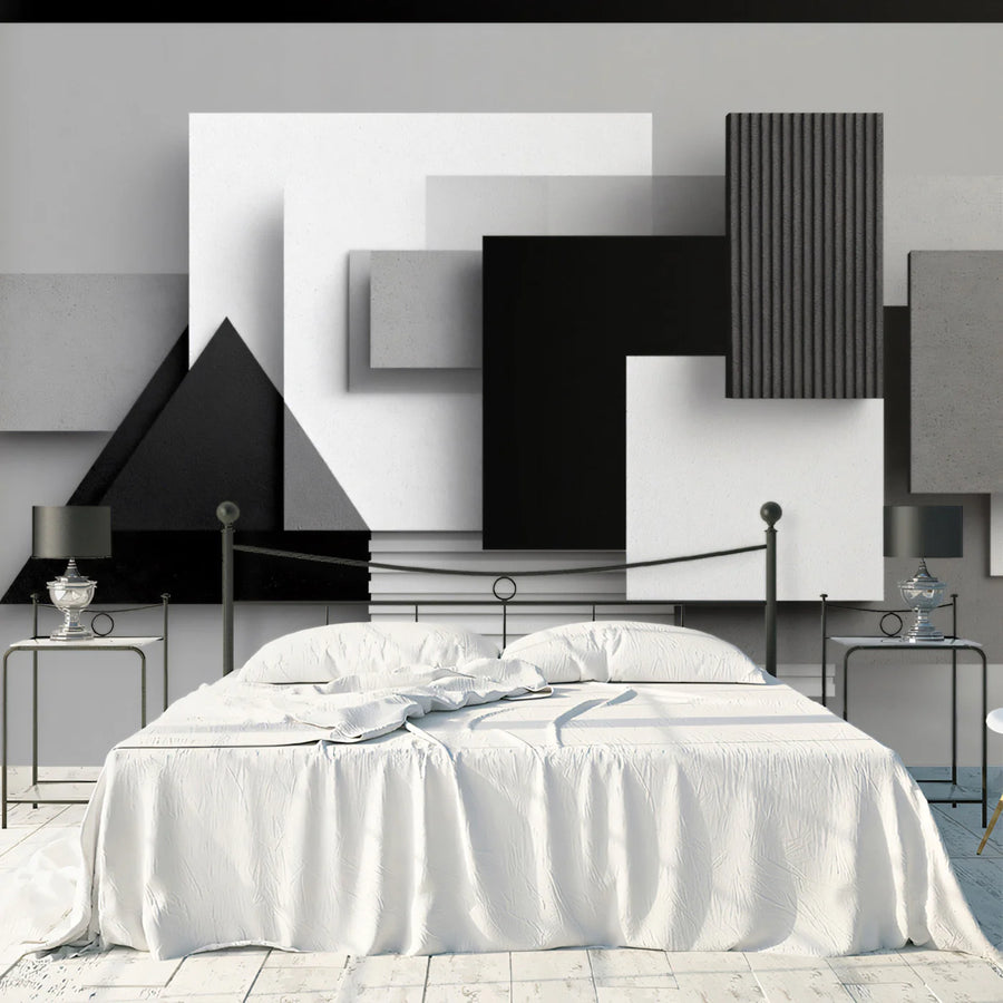 Abstract Geometric Layers Mural Wallpaper — Modern Monochrome Mural Wallpaper
