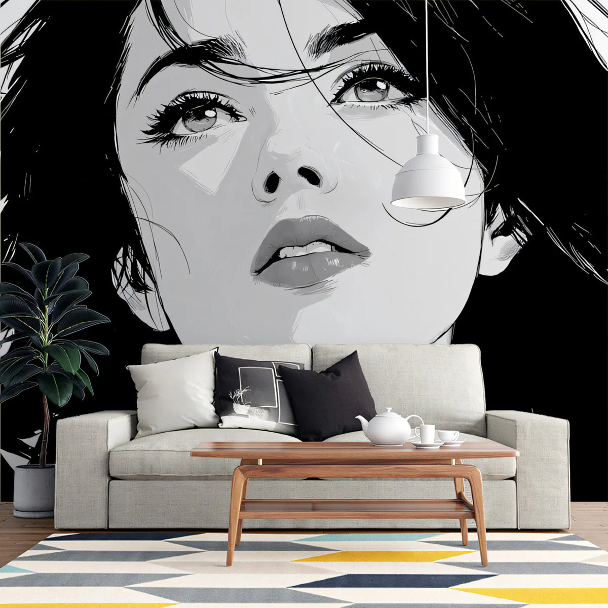 Monochrome Portrait Mural Wallpaper — Expressive Artistic Illustration Mural Wallpaper - pure wallpaper artwork