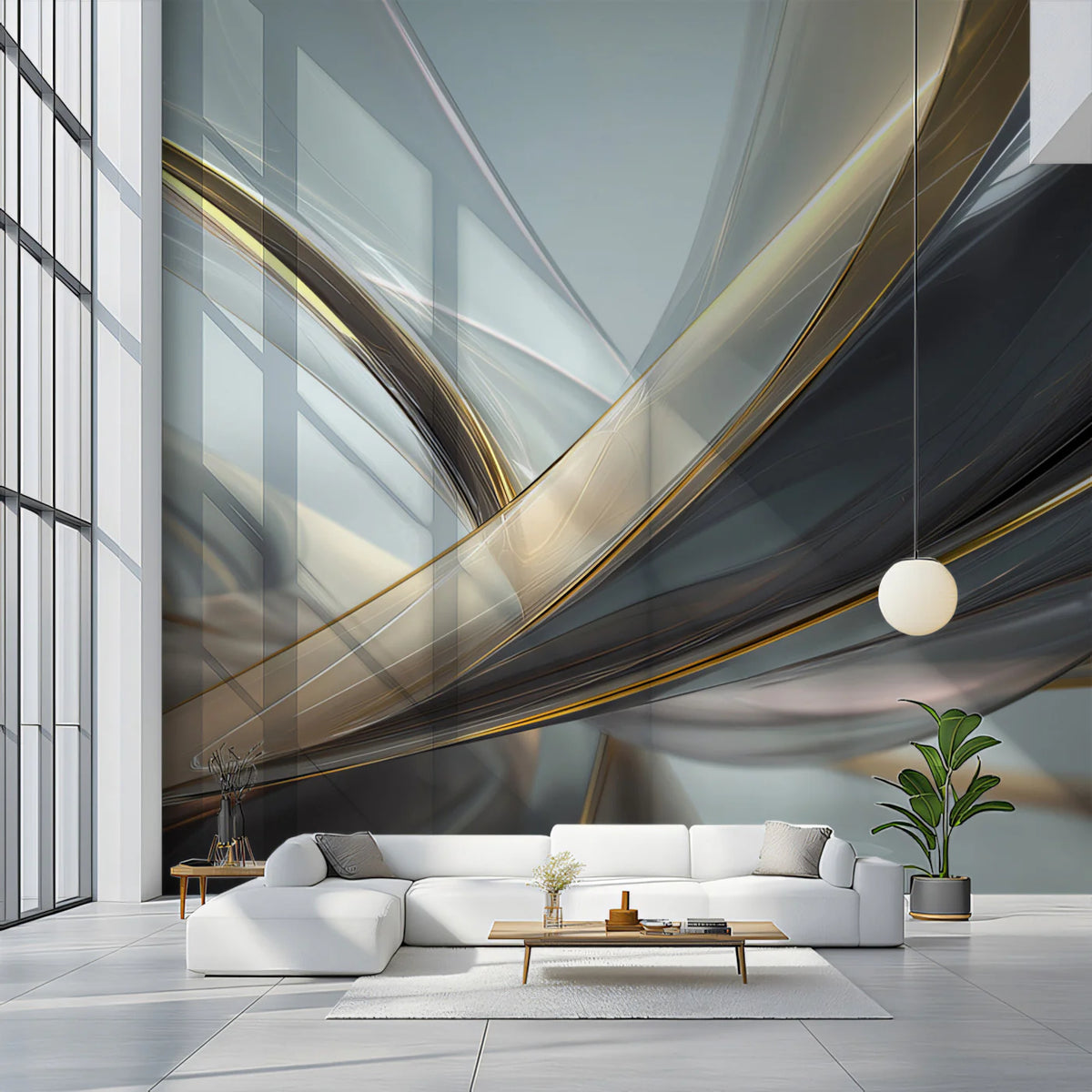 Metallic Ribbon Flow Mural Wallpaper — Modern Abstract Art Mural Wallpaper - pure wallpaper artwork