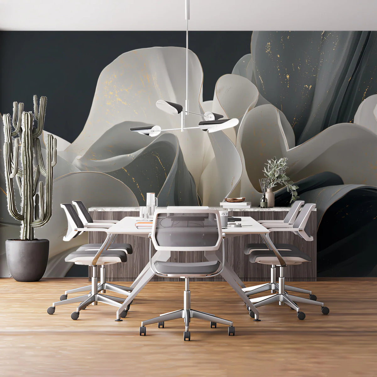 Fluid Organic Abstract Mural Wallpaper in Grey and Gold Mural Wallpaper - pure wallpaper artwork