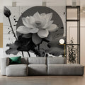 Monochrome Lotus Bloom Mural Wallpaper — Modern Abstract Botanical Mural Wallpaper - pure wallpaper artwork
