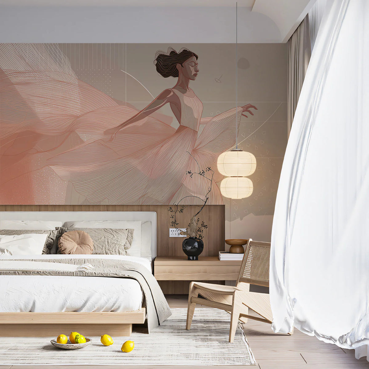Floating Dancer Mural Wallpaper — Abstract Blush Line Art Mural Wallpaper - pure wallpaper artwork