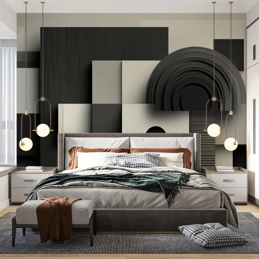 Abstract Geometric Blocks Mural Wallpaper in Monochrome Tones Mural Wallpaper